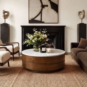 Tanush Furnitures Modern Round Hinge Coffee Table with Hidden Storage (Walnut Brown) - Image 5
