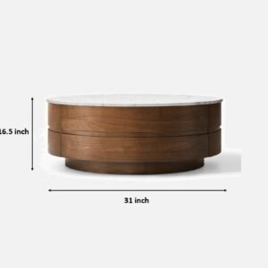 Tanush Furnitures Modern Round Hinge Coffee Table with Hidden Storage (Walnut Brown) - Image 3