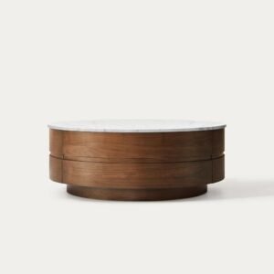 Tanush Furnitures Modern Round Hinge Coffee Table with Hidden Storage (Walnut Brown) - Image 2