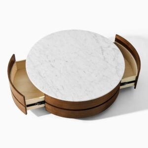 Tanush Furnitures Modern Round Hinge Coffee Table with Hidden Storage (Walnut Brown) - Image 4