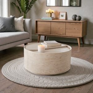 Tanush Furnitures Lunora Calm Natural Wood Coffee Table Featuring Hidden Storage (Natural Oak) - Image 1