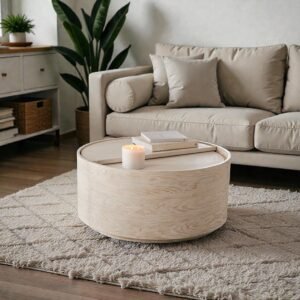 Tanush Furnitures Lunora Calm Natural Wood Coffee Table Featuring Hidden Storage (Natural Oak) - Image 6