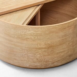 Tanush Furnitures Lunora Calm Natural Wood Coffee Table Featuring Hidden Storage (Natural Oak) - Image 2