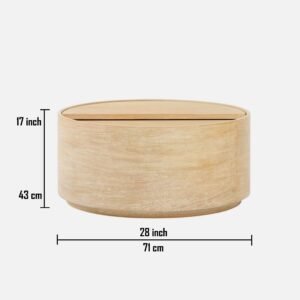 Tanush Furnitures Wood Drum Coffee Table with Hidden Storage (Brown) - Image 3