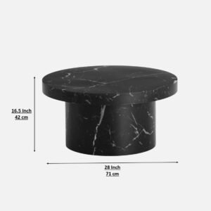 Tanush Furnitures Modern Black Round Coffee Table with Black Marbel Finish (Black) - Image 3