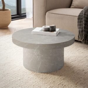 Tanush Furnitures Round Marble Finish Wooden Coffee Table for Living Room (Beige) - Image 2