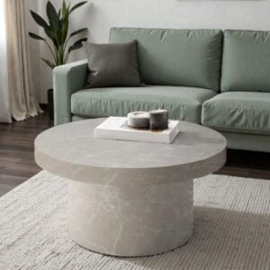 Tanush Furnitures Round Marble Finish Wooden Coffee Table for Living Room (Beige) - Image 1