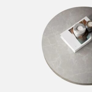 Tanush Furnitures Round Marble Finish Wooden Coffee Table for Living Room (Beige) - Image 5