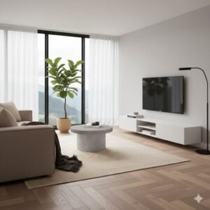 Tanush Furnitures Round Marble Finish Wooden Coffee Table for Living Room (Beige) - Image 7