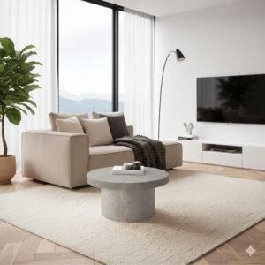 Tanush Furnitures Round Marble Finish Wooden Coffee Table for Living Room (Beige) - Image 6