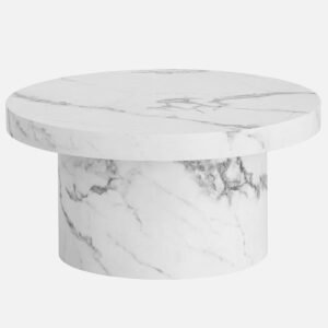 Tanush Furnitures Round Marble Finish Wooden Coffee Table for Living Room (White) - Image 5