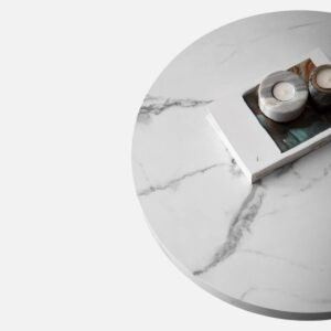 Tanush Furnitures Round Marble Finish Wooden Coffee Table for Living Room (White) - Image 4