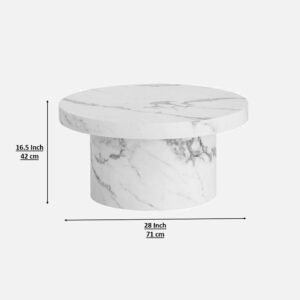 Tanush Furnitures Round Marble Finish Wooden Coffee Table for Living Room (White) - Image 3