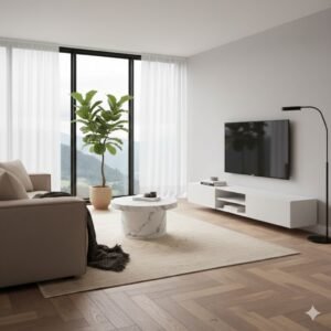 Tanush Furnitures Round Marble Finish Wooden Coffee Table for Living Room (White) - Image 7