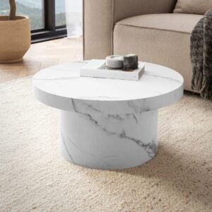 Tanush Furnitures Round Marble Finish Wooden Coffee Table for Living Room (White) - Image 6