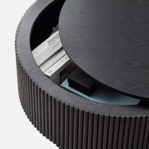 Tanush Furnitures Black Round Tiered Coffee Table with Pedastal Base (Black) - Image 6