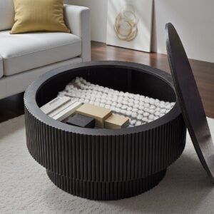 Tanush Furnitures Black Round Tiered Coffee Table with Pedastal Base (Black) - Image 1