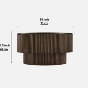 Tanush Furnitures Round Wooden Storage Coffee Table with Lift-Off Lid – Modern Fluted Design (Walnut Brown) - Image 3
