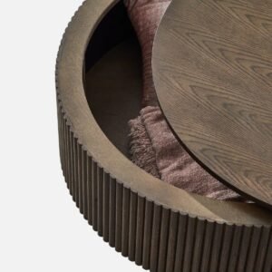 Tanush Furnitures Round Wooden Storage Coffee Table with Lift-Off Lid – Modern Fluted Design (Walnut Brown) - Image 6