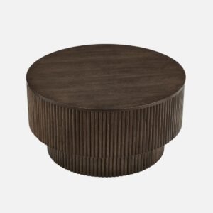 Tanush Furnitures Round Wooden Storage Coffee Table with Lift-Off Lid – Modern Fluted Design (Walnut Brown) - Image 8