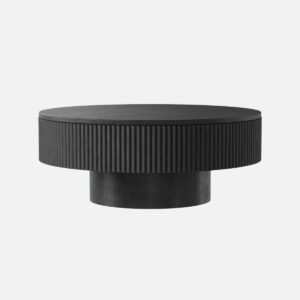 Tanush Furnitures Round Black Wooden Coffee Table – Modern Fluted Pedestal Design (Black) - Image 4
