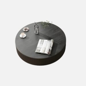 Tanush Furnitures Round Black Wooden Coffee Table – Modern Fluted Pedestal Design (Black) - Image 5