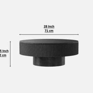 Tanush Furnitures Round Black Wooden Coffee Table – Modern Fluted Pedestal Design (Black) - Image 3