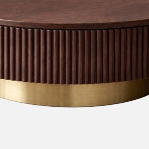 Tanush Furnitures Modern Round Tambour Coffee Table with Fluted Wood Base (Brown) - Image 4