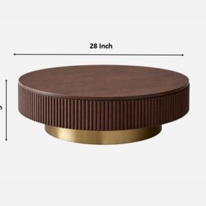Tanush Furnitures Modern Round Tambour Coffee Table with Fluted Wood Base (Brown) - Image 3