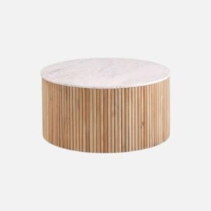 Tanush Furnitures Round Wooden Coffee Table with Slatted Base and Wooden Tabletop (Natural Oak) - Image 2