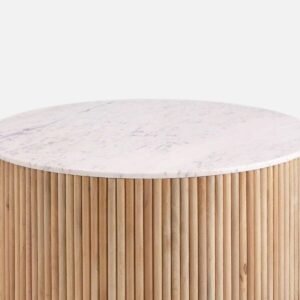 Tanush Furnitures Round Wooden Coffee Table with Slatted Base and Wooden Tabletop (Natural Oak) - Image 4
