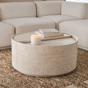 Tanush Furnitures Lunora Calm Natural Wood Coffee Table Featuring Hidden Storage (Natural Oak) - Image 4