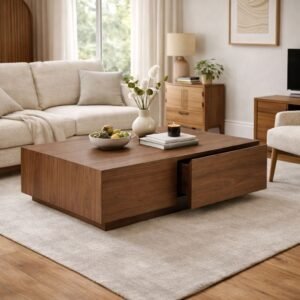 Tanush Furnitures Modern Wooden Coffee Table with Storage Drawers (Brown) - Image 1