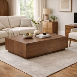 Tanush Furnitures Modern Wooden Coffee Table with Storage Drawers (Brown) - Image 7