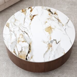 Tanush Furnitures Modern Chock Round Coffee Table with Storage (Brown) - Image 5