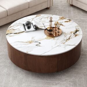 Tanush Furnitures Modern Chock Round Coffee Table with Storage (Brown) - Image 2