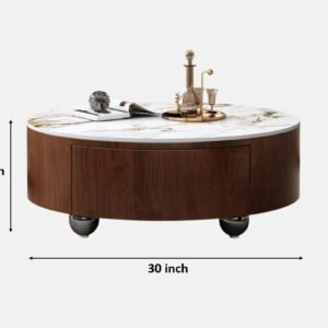 Tanush Furnitures Modern Chock Round Coffee Table with Storage (Brown) - Image 3