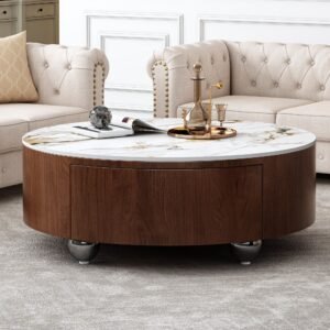 Tanush Furnitures Modern Chock Round Coffee Table with Storage (Brown) - Image 6