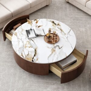 Tanush Furnitures Modern Chock Round Coffee Table with Storage (Brown) - Image 1