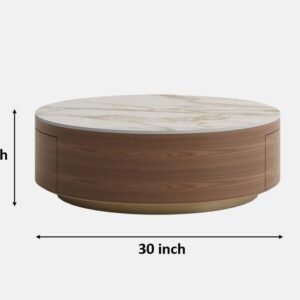 Tanush Furnitures Orion Luxe Round Coffee Table with Marble-Effect Finish & Storage (Brown) - Image 3