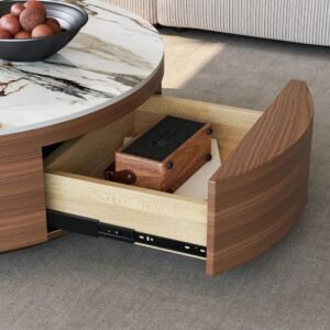 Tanush Furnitures Orion Luxe Round Coffee Table with Marble-Effect Finish & Storage (Brown) - Image 4