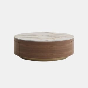 Tanush Furnitures Orion Luxe Round Coffee Table with Marble-Effect Finish & Storage (Brown) - Image 2