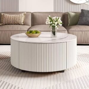 Tanush Furnitures Modern Rio Luxe Round Coffee Table with Storage (White) - Image 5