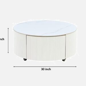 Tanush Furnitures Modern Rio Luxe Round Coffee Table with Storage (White) - Image 3
