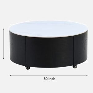 Tanush Furnitures Reem Round Coffee Table with 2 Hidden Drawers (Black) - Image 3