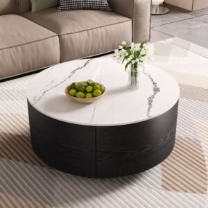 Tanush Furnitures Reem Round Coffee Table with 2 Hidden Drawers (Black) - Image 7