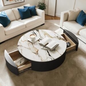 TANUSH FURNITURES Modern Rio Dark Wood Coffee Table with Storage ( 2 Drawers ) (Black)