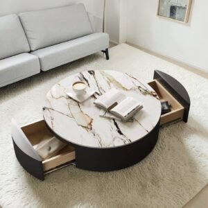 TANUSH FURNITURES Modern Rio Dark Wood Coffee Table with Storage ( 2 Drawers ) (Black) - Image 6
