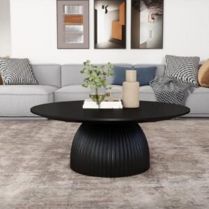 Tanush Furnitures Nero Fluted Pedestal Coffee Table (Black) - Image 1