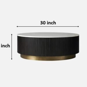 Tanush Furnitures Noha Fluted Wood Coffee Table with Genuine Marble Top (Black) - Image 3